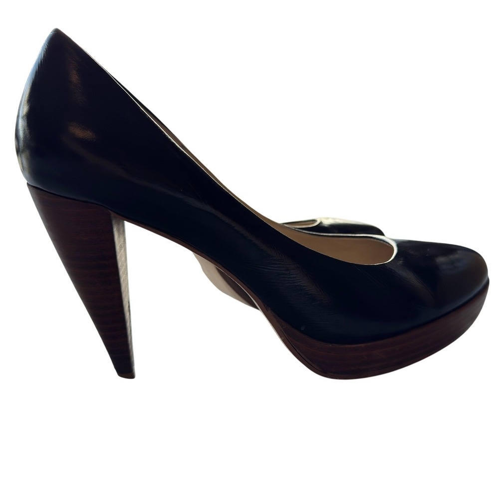 ZALINI Black Patent Leather Wood Platform Cone Heel Pumps Round Toe 051-501 40